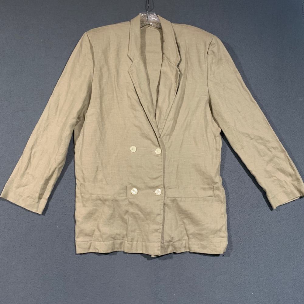 Espirit Linen Blazer Women L Beige Coastal Grandma Minimalist Chic Jacket